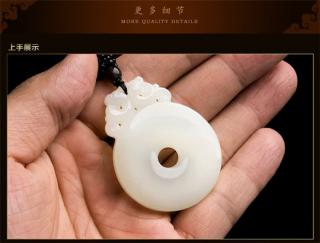 千琢 和田玉吊坠 双龙玉璧平安扣玉坠附鉴定证书 sn75